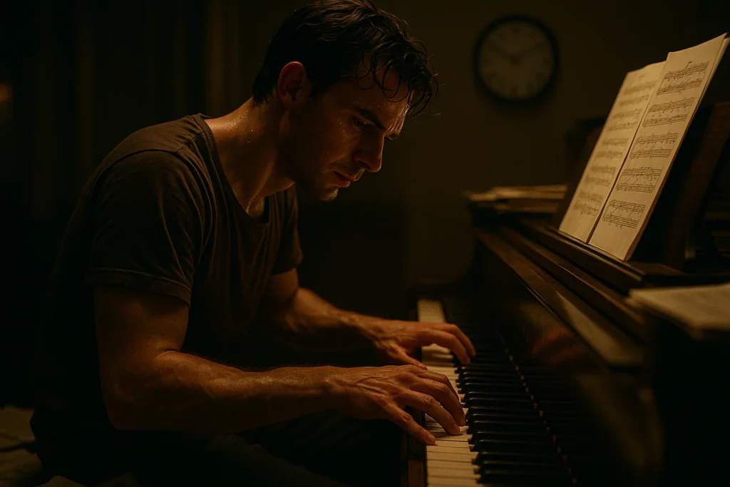 AI generated image showing the process of playing piano